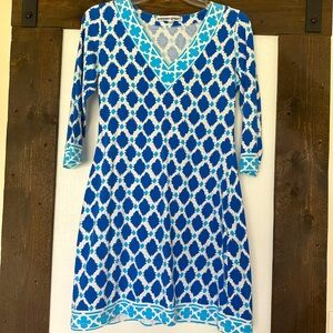 Barbara Gerwit dress blue white v-neck cotton